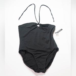 Jantzen Womens Size 12 Black Halter Marion Ring One Piece Swimsuit New With Tag
